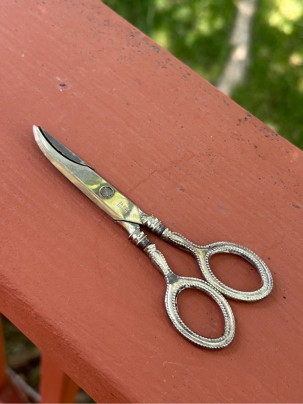 Antique C&H Co Sterling Silver Sewing Scissors Ornate 5” German Steel Blade